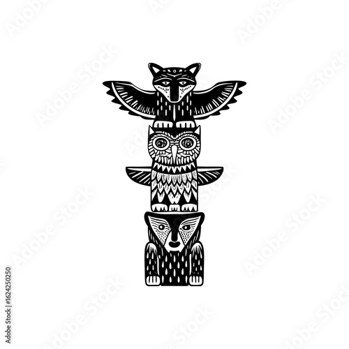 Traditional Totem Pole with Animals