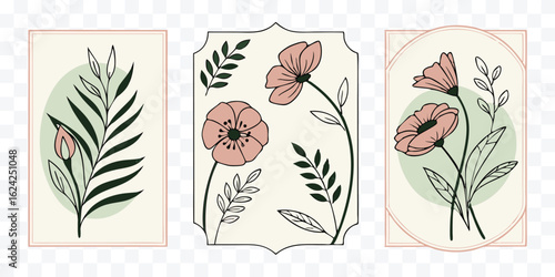 Elegant Floral Art Prints Featuring Botanical Illustrations and Pastel Accents for Home Decor and Creative Projects