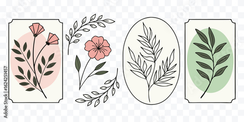 Elegant Floral Illustration Collection Minimalist Botanical Art for Stationery and Decor Design elements with gentle hues