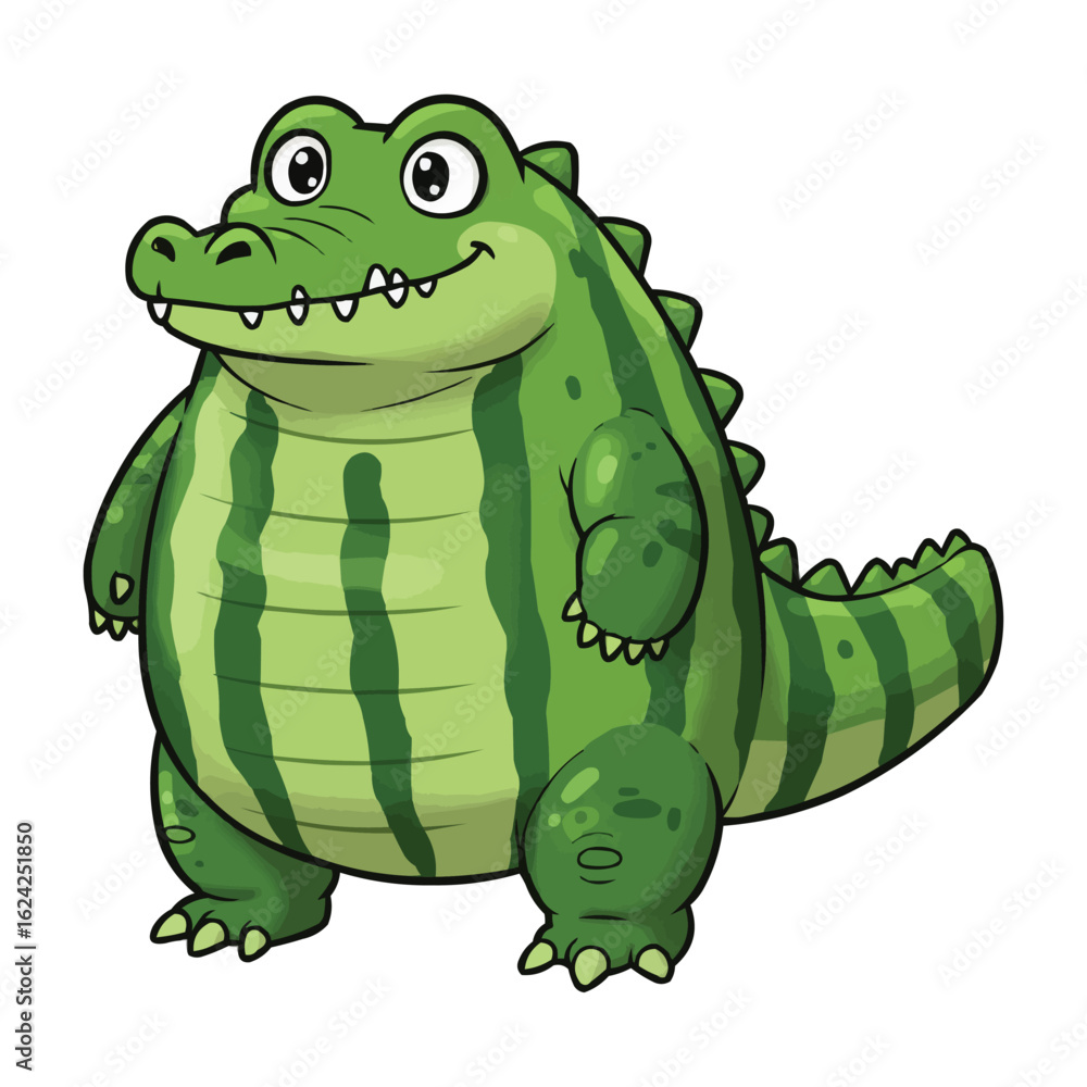 Fototapeta premium Cute Cartoon Watermelon Alligator or Crocodile Character