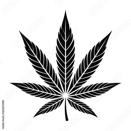 Black and white stylized cannabis leaf silhouette