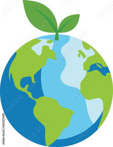 earth with leaf sustainable planet clean white background