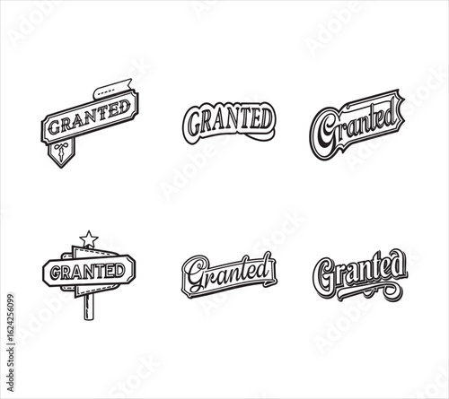 Variety of decorative word Granted vector designs showcasing different artistic styles and formats for visual communications