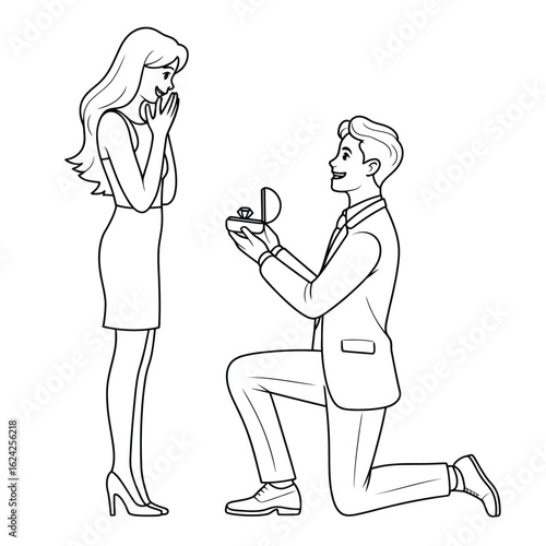 Man proposing marriage to woman with engagement ring
