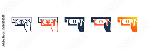 Cash Machine icon set multiple style collection