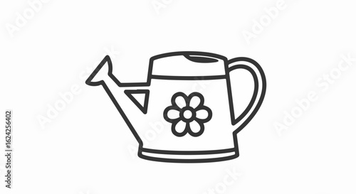 Line Art Illustration of a Watering Can with a Flower Design