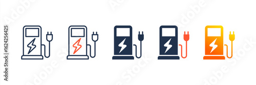 Charging Station icon set multiple style collection