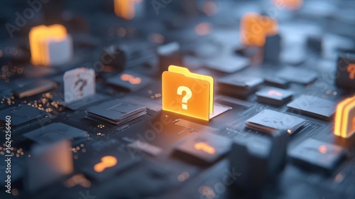 Digital Folder with Question Mark on Circuit Board