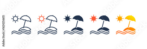 Beach icon set multiple style collection