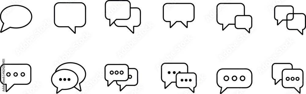 Fototapeta premium Speech bubble icons set, chat message symbols, conversation dialog outlines, communication bubbles, text message graphics, blank talk clouds, chat symbols collection