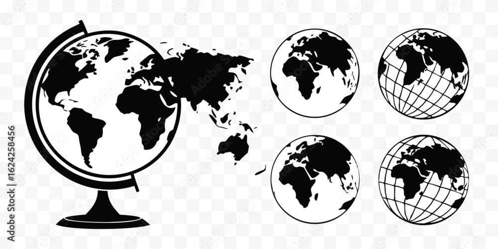 Obraz premium World Globe Vector Illustration with Flat and Grid Designs Perfect for Education and Geography Projects