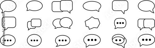 Speech bubble icons, chat message symbols, conversation dialog outlines, communication bubbles, text message graphics, blank talk clouds, chat symbols set
