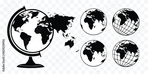 World Globe Vector Illustration with Flat and Grid Designs Perfect for Education and Geography Projects