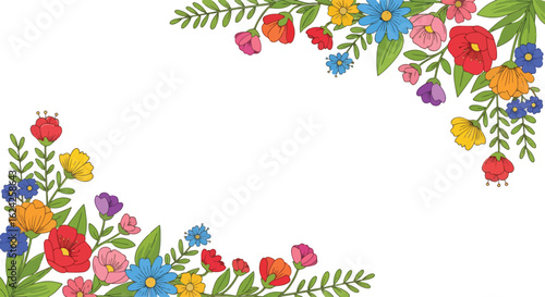 Wallpaper Mural isolated flat illustration with transparent background of a vibrant floral frame featuring colorful daisies and wildflowers with green leaves. Ideal for cheerful designs of flowers Torontodigital.ca