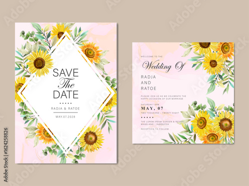watercolor sunflowers wedding invitations card set