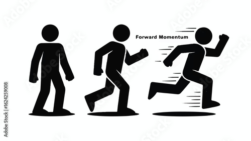 A simple black and white illustration showing three stick figure silhouettes of people in different states of movement.