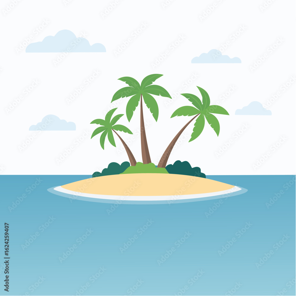 Fototapeta premium Tropical island paradise with palm trees surrounded by ocean water