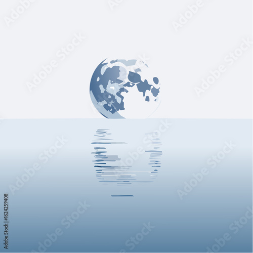 Lunar glow above ocean water, pacific ocean reflecting a bright full Moon