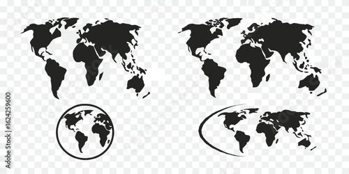 World Map Vector Illustration Depicting Global Cartography and Geographic Regions Featuring Earth Globe and Continents for Educational and Design Purposes