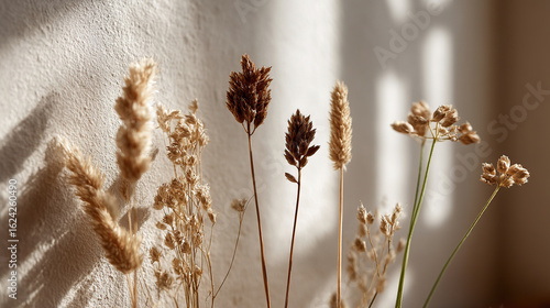 Close-up of dried pampas grass in soft light; stock photo for botanical decor