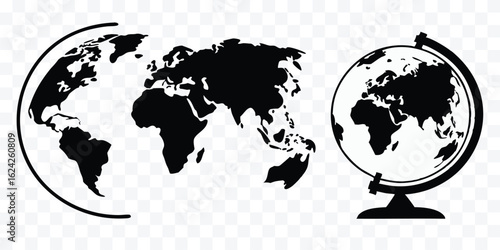 World Map Silhouettes Exploring Globe Design Vector Illustration for Education and Geography Resources