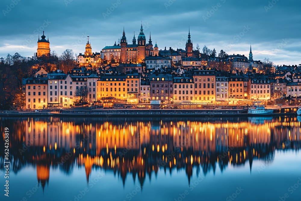 Fototapeta premium A stunning cinematic panorama of Stockholms old town