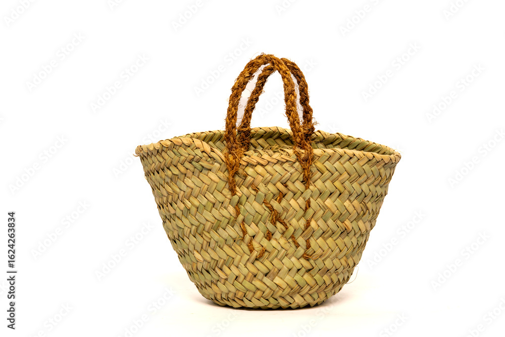Small Handwoven Straw Basket with Rope Handles Small Handwoven Straw Basket with Rope Handles