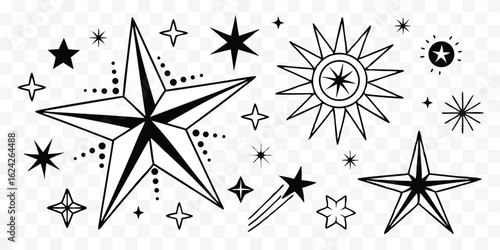 Collection of celestial star illustrations in modern simple style astronomy and cosmic elements galaxy isolated background vector