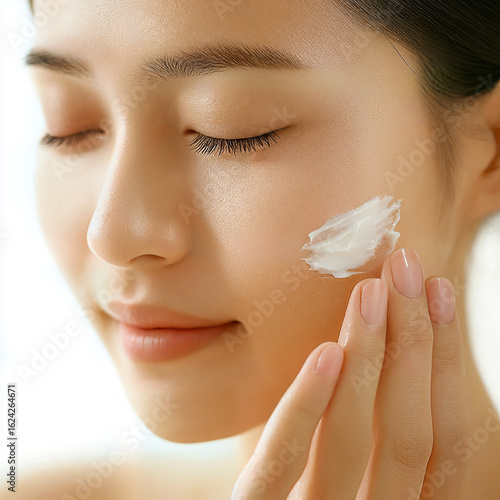 Wallpaper Mural 目を閉じてクリームを塗るアジア人女性のクローズアップ Torontodigital.ca