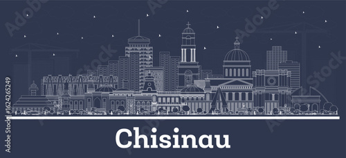Fotografie Outline Chisinau Moldova City Skyline with white Buildings