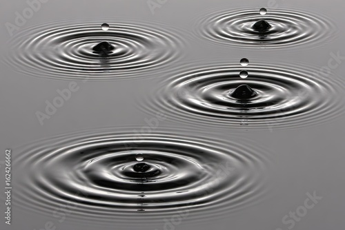 Four dark drops create ripples in a gray surface