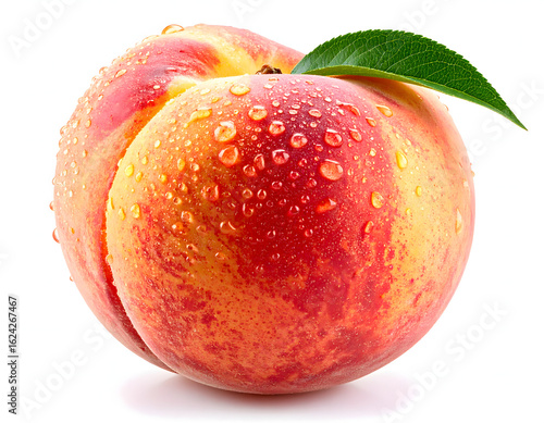 water drop on peach fruit with Leaf