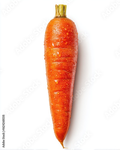 Fresh Dewy Carrot Isolated on White Background with Water Droplets and Natural Texture