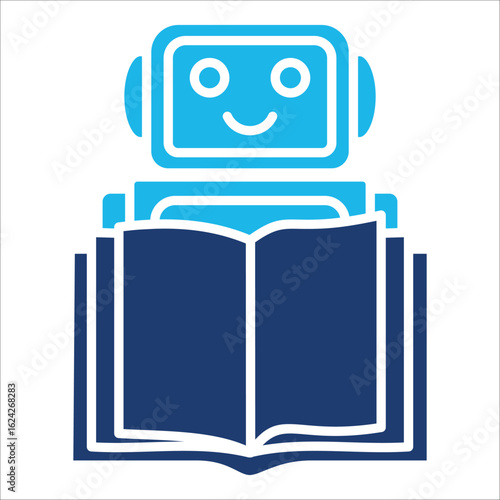 Robot Icon In Blue Monochrome Flat Design, Vector Illustration