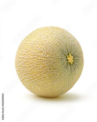 Fresh Ripe Cantaloupe Melon with Textured Skin on White Background Close-Up