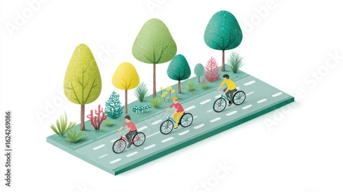 Cycling Illustration: Road Trip, Isometric Art, Summer Fun