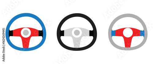 Realistic Car Steering Wheel Icon Set – Vector Symbols of Auto and Truck Driving Equipment