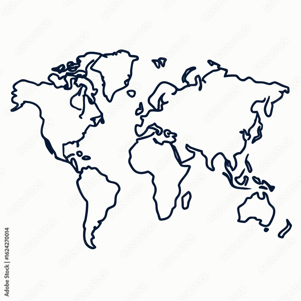 Fototapeta premium Stylized World Map Outline Drawing