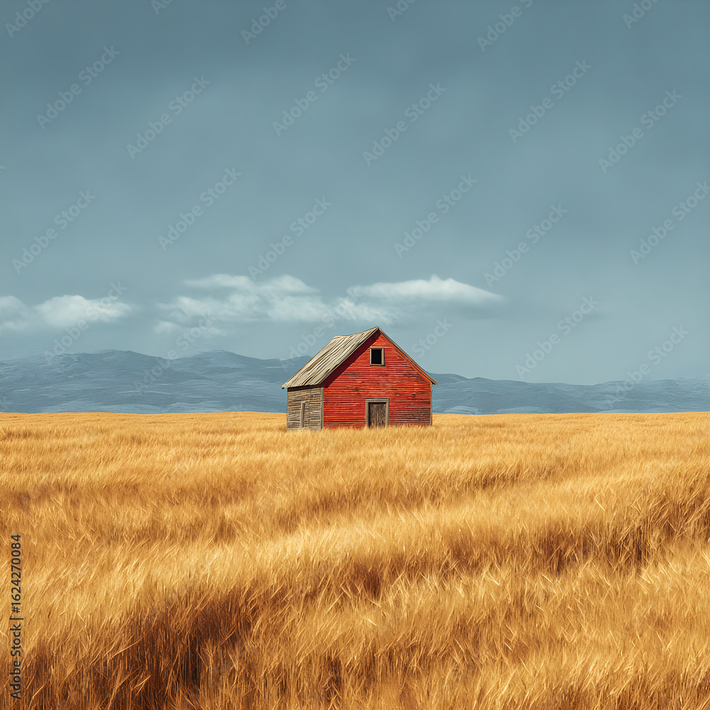 Serenity in the Countryside: A Picturesque Barn Nestled within a Vibrant Golden Wheat Field Capturing the Essence of Rural Tranquility at Dusk Serenity in the Countryside: A Picturesque Barn Nestled within a Vibrant Golden Wheat Field Capturing the Essence of Rural Tranquility at Dusk