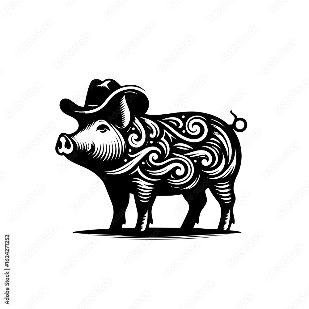 Fototapeta premium A pig wearing a cowboy hat