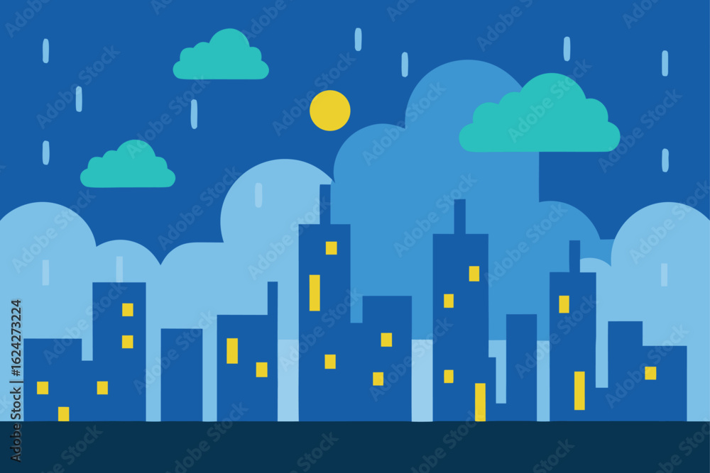 Fototapeta premium rainy day skyline vector scene (1).eps