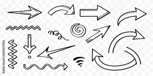 Hand Drawn Arrow Set Collection with Doodle Style Variety and Directional Symbols for Graphic Design