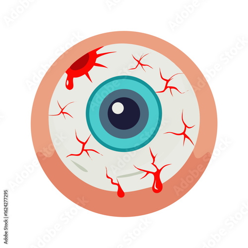 Illustration of a bloody eyeball isolated on white background