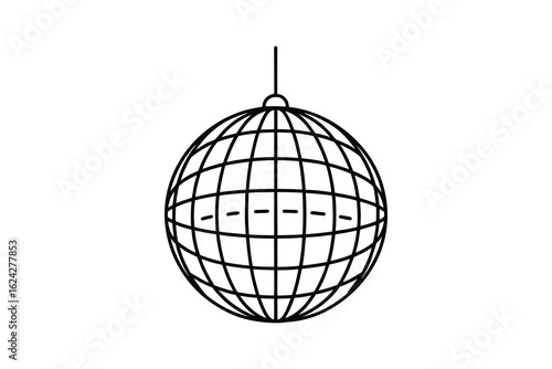 Stylized globe with grid lines and equator marking presented as a simple silhouette isolated on white background