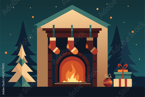 vintage christmas greeting card showing a cozy fi (1).eps