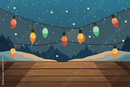 vintage christmas lights glowing softly over a ru.eps