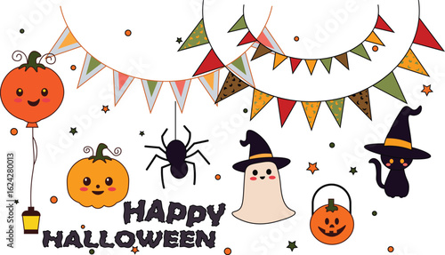 Trick or Treat Halloween set vector outline and shape.	