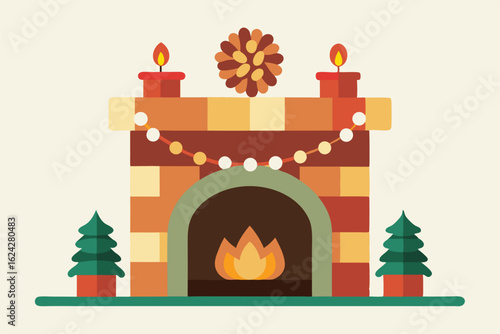 vintage style christmas fireplace mantel adorned  (1).eps