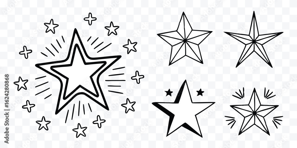 Obraz premium Collection of Hand Drawn Star Illustrations Isolated on White Background Showcasing Creativity and Artistic Expression with Stellar Designs