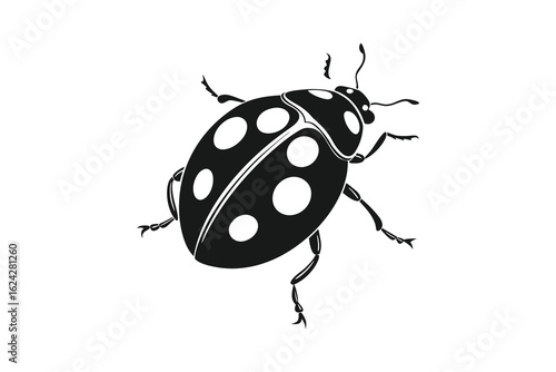 Black and white silhouette of a ladybug with white spots isolated on white background